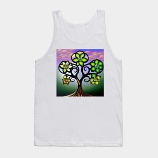 Surreal Stained Glass Tree blossoming with Spring Flowers Tank Top